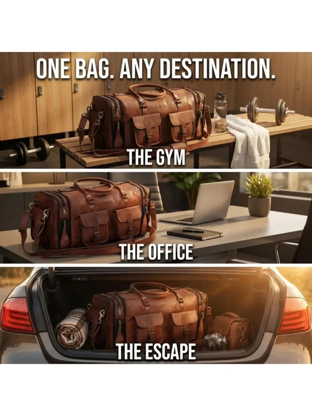 30-Inch Handmade Vintage Duffel Bag - Gym, Sports, Weekender, Travel Tote
